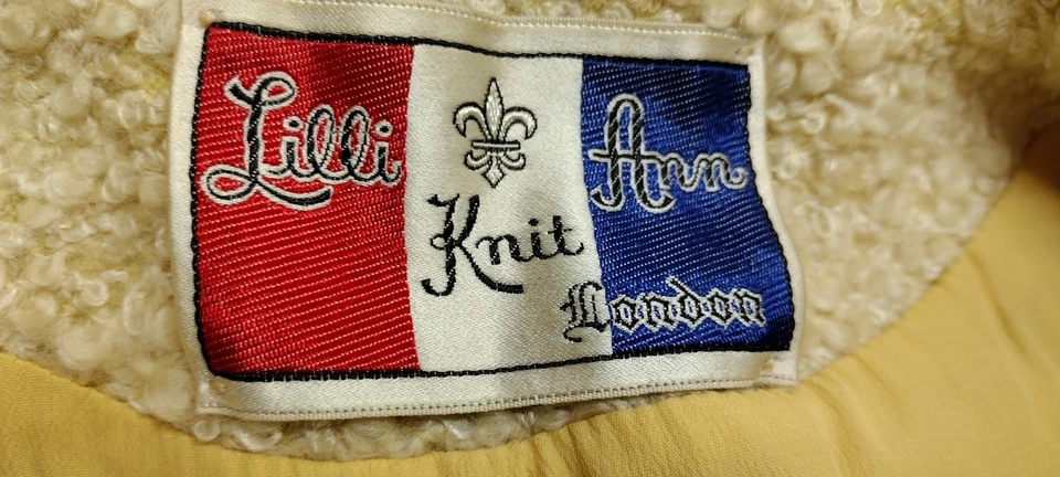 Chaqueta Lilli Ann Dandy Años 60 LONDRES TEJIDO Caniche Lana Mediados de Siglo Mod Cuadrada Grande  Foto 3 de 4