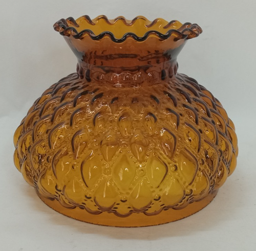 Vintage gesteppte Diamanten Perlen Braunglas Hurrikan Lampe Lampenschirm 7" Monteur - Bild 3 von 8