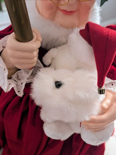Vintage 90er Mrs Claus beleuchtet 26" animiert tolle Animationen Kerze Hund Weihnachten  - Bild 11 von 11