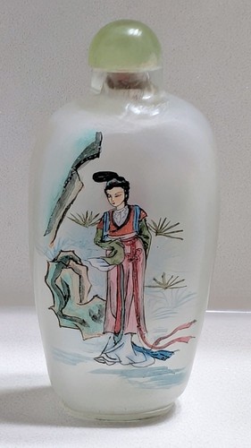Vintage chinesische umgekehrte bemalte Stoffflasche - schöne Frauen in fließendem... - Bild 15 von 23