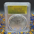 2025 $1 Silver Eagle First Strike PCGS MS70 Gold Foil Label Mint Spotless!