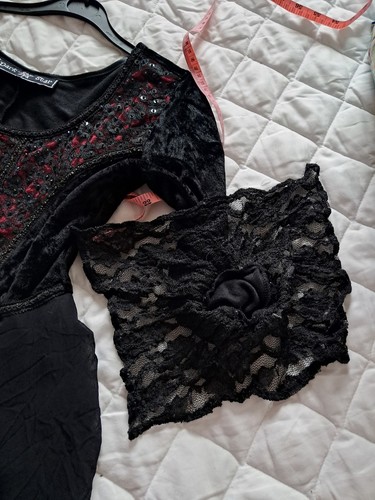 Dark Star Gothic Velvet Chifon Beaded Bustier Dress Red &Black size 12/14 - Picture 12 of 15