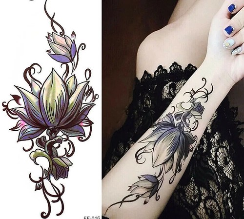 Lotus Flower Temporary Tattoo Womens Waterproof tattoos Girl Arm Leg Hand sexy - Picture 1 of 7