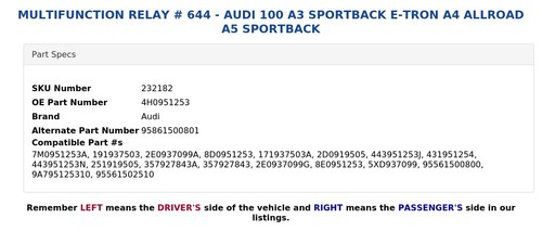 RELÉ MULTIFUNCIÓN # 644 - AUDI 100 A3 SPORTBACK E-TRON A4 ALLROAD A5 SPORTBACK - Imagen 3 de 3