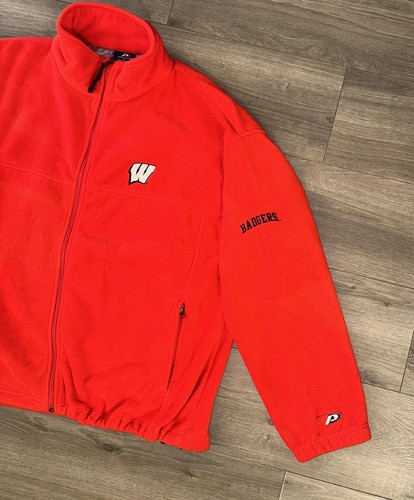 Veste polaire vintage Pro Player NCAA Wisconsin Badgers fermeture éclair complète homme XL rouge - Photo 4/17