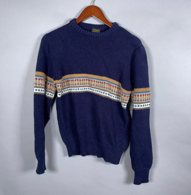 80s Geometric Pattern Sweater Women's Small Dark Blue Crewneck L'Abeille Beeline