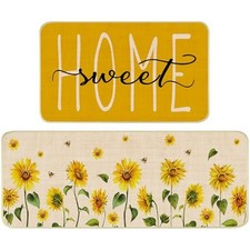 Sunflower Kitchen Rugs Set of 2, Non Slip Kitchen Mat for Floor, Yellow