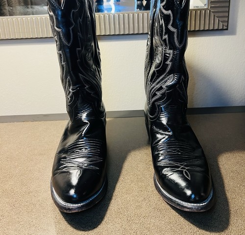 Justin Hombres Western Negro Cuero Vaquero Botas Zapatos Talla 11D Punta - Imagen 2 de 11