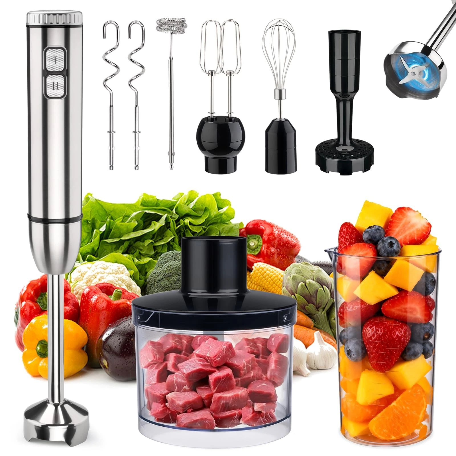 Yodhosa Immersion Blender Cordless 8 In 1 Hand Held Blenders Mixer Stainless