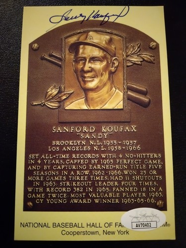 RARE Sandy Koufax SIGNED Gold HOF Plaque Postcard JSA Authenticated Dodgers - Picture 1 of 4