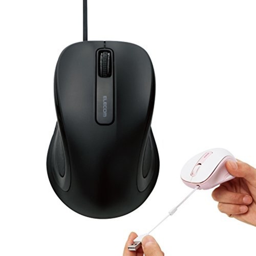 ELECOM wired mouse quiet click sound 95% reduce Retractable reel built-in JAPAN