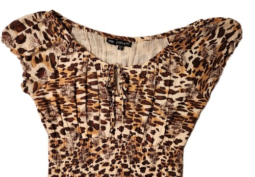 Mlle Gabrielle Animal Print Midi Summer Dress Puffed Sleeve Front Tie Boho - Picture 7 of 9