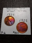 Rainbow Toned  Colors  2 - Wheat Penny   1924 / 1925  P-6