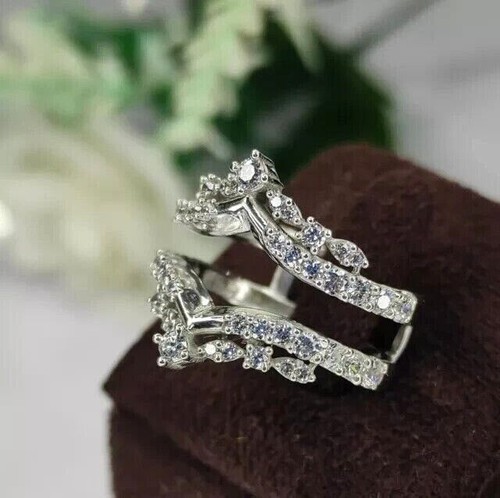 Round Cut Simulated Diamond Wedding Enhancer Band Ring In 14k White Gold Plated - Picture 3 of 5