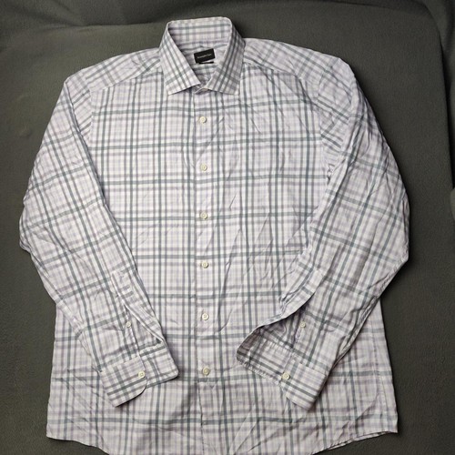 Camisa Ermenegildo Zegna Para Hombres XL Púrpura Gris Vestido de Viajero a Cuadros Abotonada - Imagen 2 de 12
