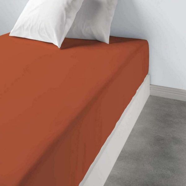 Drap housse 90x190 terracotta en pur coton 57 fils supérieur