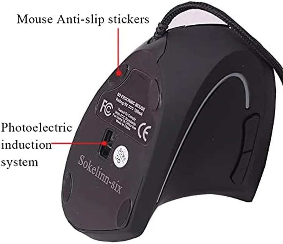 Sokelinn-Six Wired Vertical Mouse,800/1200/2000/3200 Adjustable DPI High Sensiti - Image 3 of 4