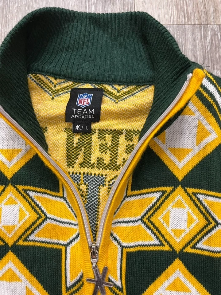 Chaqueta Suéter Navidad Cremallera Green Bay Packers Auténtica Ropa Equipo NFL Talla L Foto 2 de 3