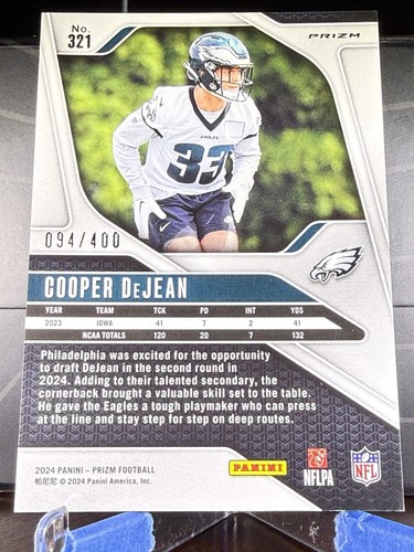 2024 Cooper DeJean Panini Prizm Pandora Prizm Rookie #321 94/400 - Bild 2 von 2