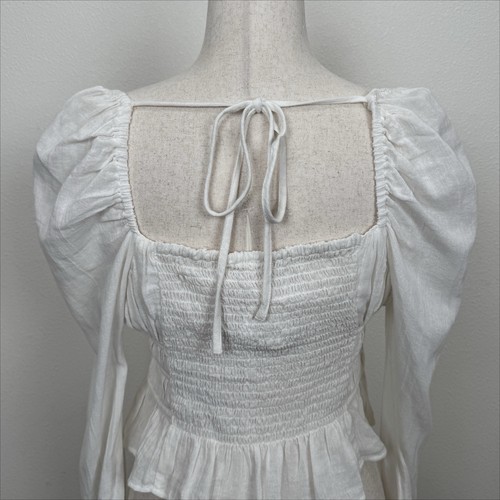 NEW Free People Top Womens Small White Cropped Smocked Peasant Coquette Fairy - Picture 7 of 14