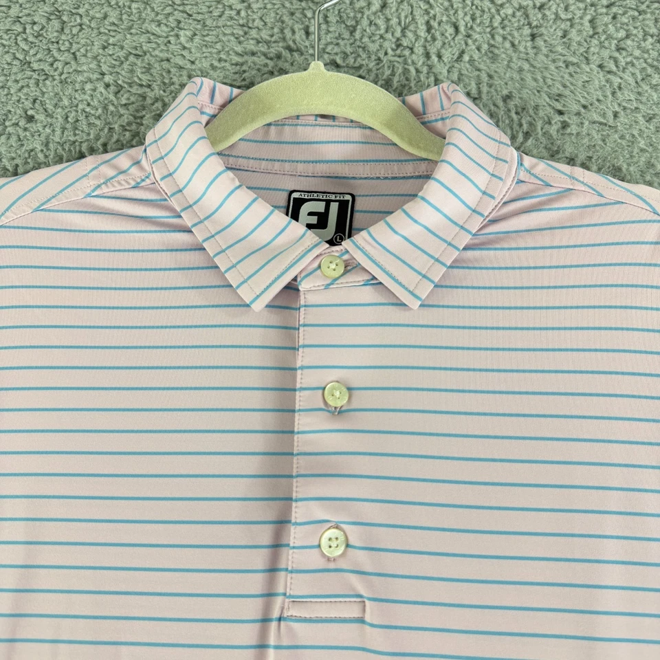 FootJoy Titleist Golf Polo Shirt Mens Large Pink Striped Athletic Fit Stretch - Image 2 of 4