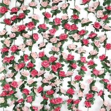2Pcs 16.4Ft Flower Garland Artificial Rose Vines for Bedroom, Cute Fake Hanging