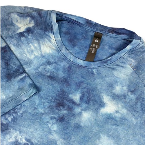 LULULEMON 'Always Agile' Mens Short Sleeve Athletic T-Shirt Medium Blue Tie-Dye