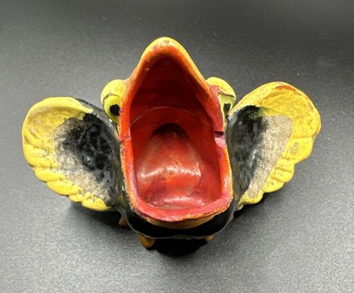 Vintage Vogel MCM Aschenbecher Open Mouth Crazy Eyes selten kitschig bemalt LESEN - Bild 8 von 11