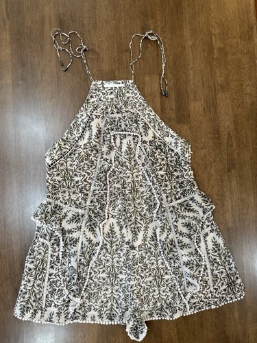 Zimmermann Henna Frippery Floral Pom Trim Neckholder Playsuit Taupe Seide Baumwolle Gr. 2 - Bild 4 von 11