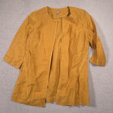 Chico's Jacket Womens 2 Yellow Linen Open Front Collarless Lightweight
