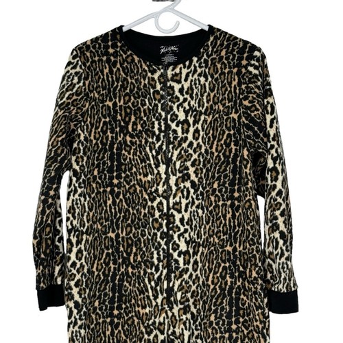 Women Nick & Nora Size Small Leopard Print One Piece Pajama w Leopard Face Feet - Picture 2 of 9