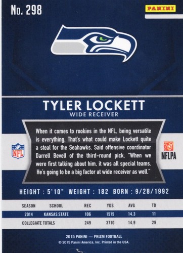 2015 Prizm Tyler Lockett RC #298 Seattle Seahawks - Picture 2 of 2