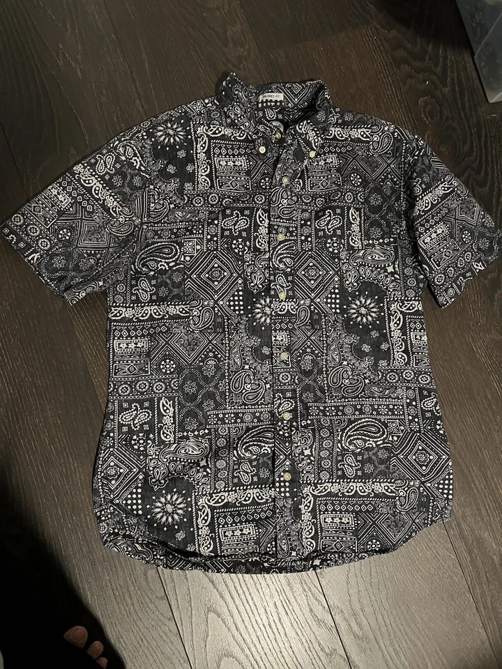 REYN SPOONER Hombre Camisas Ajuste A Medida Manga Corta Azul Estampado Paisley Talla M Foto 2 de 4