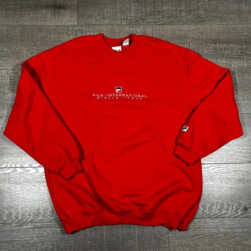 Vintage 90er Fila Sweatshirt Herren L rot Spruch bestickt Streetwear Urban Y2K - Bild 1 von 6
