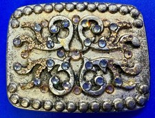 Rhinestone Accented Swirl Pattern Rounded Studded Rectangular Belt Buckle - LR