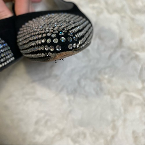 Escada Vero Cuoio Black Pointed Toe Crystal Rhinestone Velvet Flats Size 39.5 - Picture 12 of 13