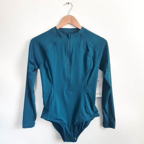 New Athleta Rashguard Swimsuit Large Tall LT Teal Sun Shield One Piece NWT - Picture 5 of 10