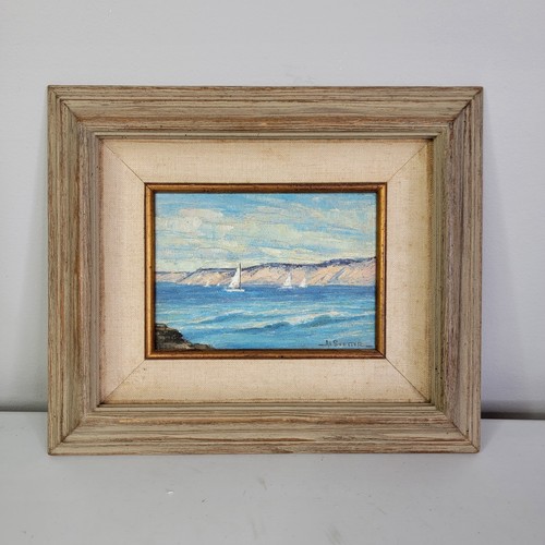 Al Stetter Painting Sailboat Cliffs Seascape Matted Canvas 11x13 Wood Frame - Picture 1 of 6