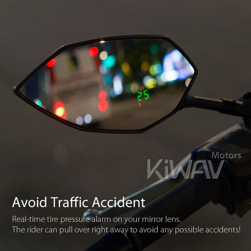 Espejo retrovisores negros BUCK sensor de presión de neumáticos incorporado para Honda Suzuki Foto 4 de 4