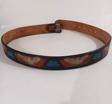 Tooled Leather Belt Men 36 Western Style Vintage - Eagle  Floral