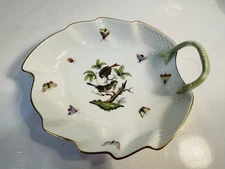 Herend Rothschild Bird 8” X 1.5” Deep Handled Leaf Dish Bowl Perfect Retail $340