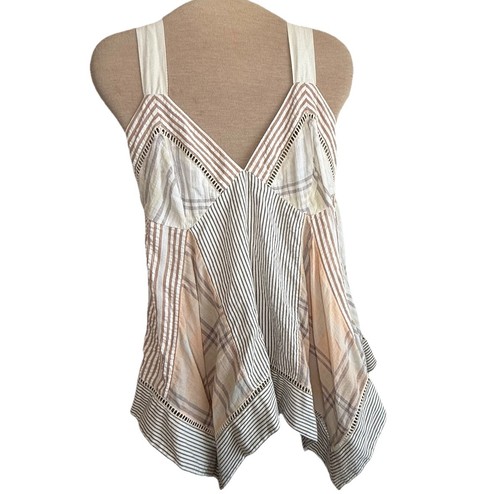 ANTHROPOLOGIE Pilcro Cabana Apron Tank Size L Neutral Colors Handkerchief Hem - Picture 3 of 7
