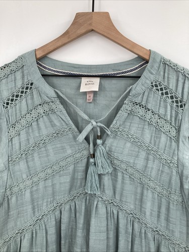 Knox Rose Kleid Damen XL grün Häkelspitze Stufen über dem Knie Quaste Boho - Bild 2 von 9