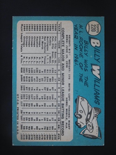 1965 Topps Baseballkarte #220 Billy Williams (EX-MT/NM) - Bild 2 von 2