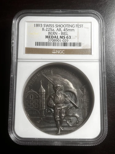 1893 Bronze Swiss Shooting Festival Medal  Ms63 NGC “Loyalty is our Defense"