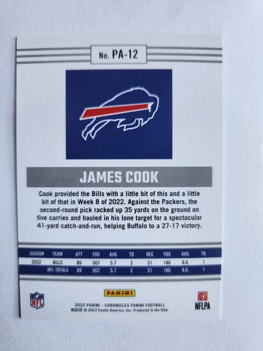 2022 Panini Chronicles - Panini James Cook #PA-12 Pink (RC) #'d /149 - Picture 2 of 2