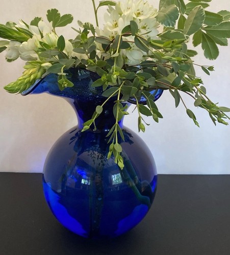 Vietri Hibiskus kobaltblau mundgeblasen Glas Medium Vase Made Italy 10" Einzelhandel 149 $