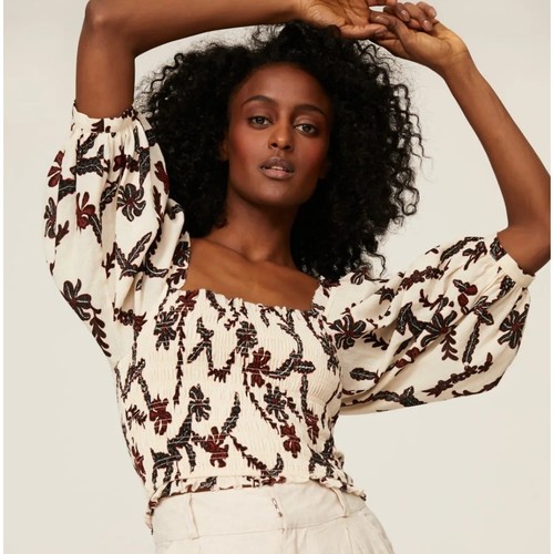 Joie Shirt Womens XX Small White Floral Bension Printed Top Puff Sleeve Cropped - Picture 2 of 10