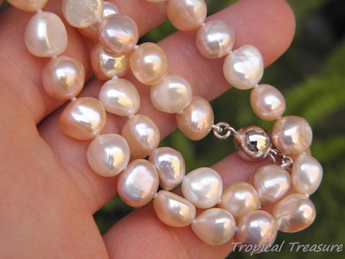 9-11mm Multicolour Baroque Pearl Necklace - 925 SOLID Silver - Picture 3 of 6