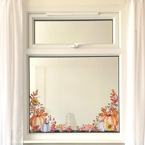 2 calcomanías de otoño para ventanas de calabaza - calcomanías adhesivas para decoración de ventanas de otoño de pato mareado - Imagen 5 de 6